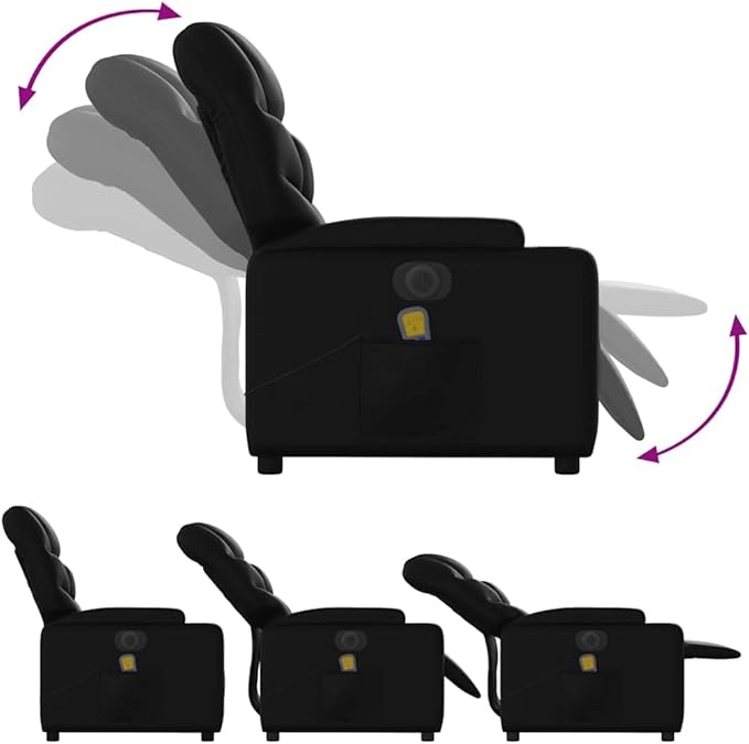 Electric Massage Recliner Chair Black Faux Leather 6-Point Vibration USB Power Adjustable Reclining Sofa for Living Room Comfortable Reading Lounge
