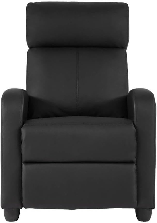 BOWERY HILL Modern Faux Leather Massage Recliner Chair Black Finish 8 Massage Functions Soft Padded Seat and Back Manual Push Back Comfortable Relaxation Living Room Seating Steel Frame