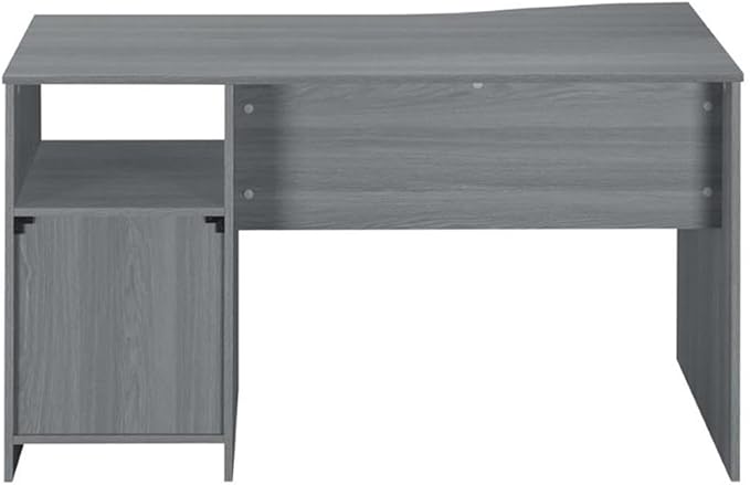 Pemberly Row Contemporary Writing Desk 51.25 in Wide Gray Finish Heavy-Duty Particle Board and Steel 3 Drawers Side Shelf Large Workstation or Drafting Table for Office or Home Use