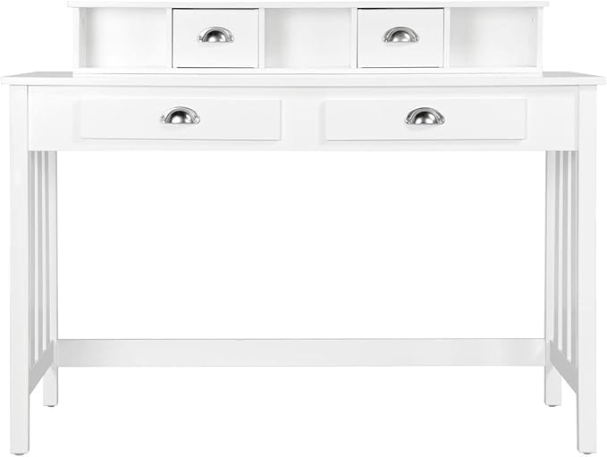 Yaheetech 47 Inch Large Computer Desk White Home Office Workstation with 4 Storage Drawers Modern PC Work Table 23 Deep with Monitor Stand for Screen Wood Stable Executive Table with Large Desktop