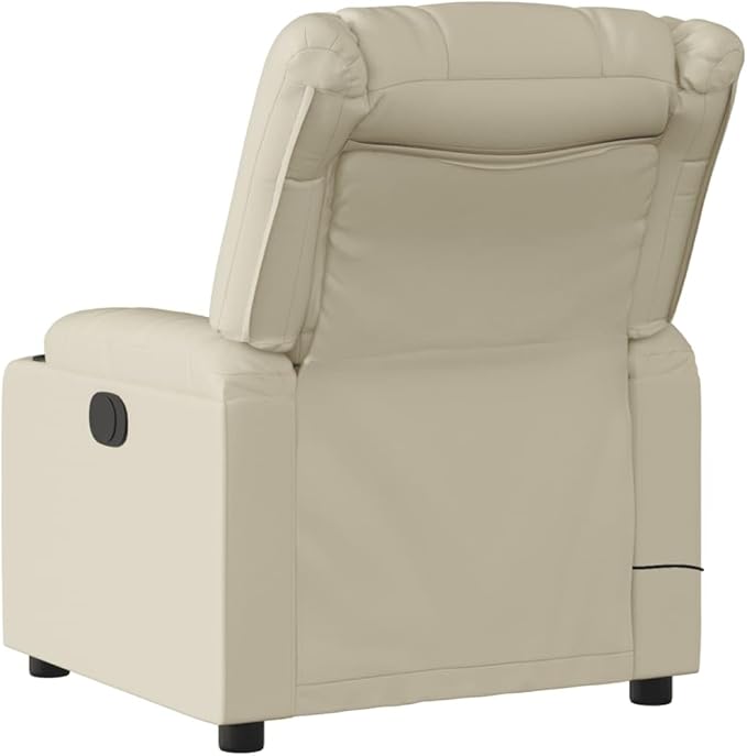 vidaXL Cream Faux Leather Massage Recliner Chair - Manual Reclining Armchair with Vibration Massage &amp Cup Holders for Living Room Lounge