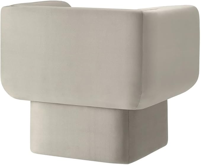 Pemberly Row Modern Velvet Accent Chair Almond Finish Dense Foam Padding Fixed Seat and Back Cushion Sturdy Wood Frame Detailed French Piping Living Room or Bedroom Upholstered Chair