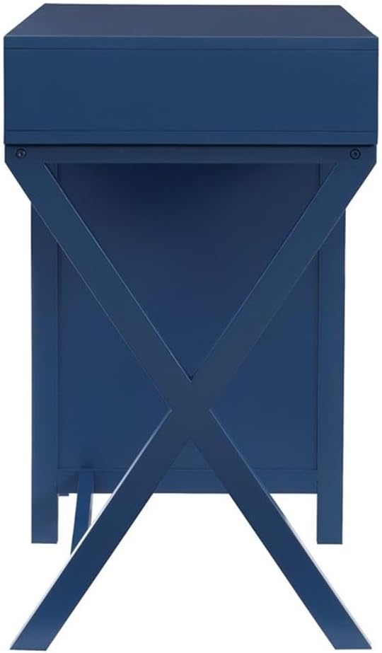 Pemberly Row Modern Wood Side Storage Desk 48 W x 18 D x 30 H Navy Blue Finish 4 Drawers with Silver Handles X-Frame Design Home Office or Bedroom Desk for Writing or Computer Use