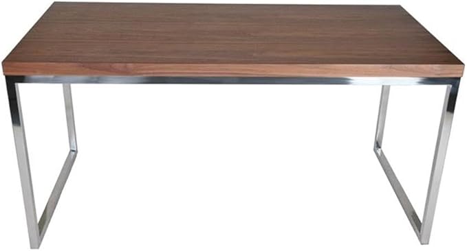 Pemberly Row Modern Writing Desk 59 Rectangular Wood Veneer Top Walnut Finish High Polished Steel Frame 30 Height Stylish Home Office Desk for Work or Study