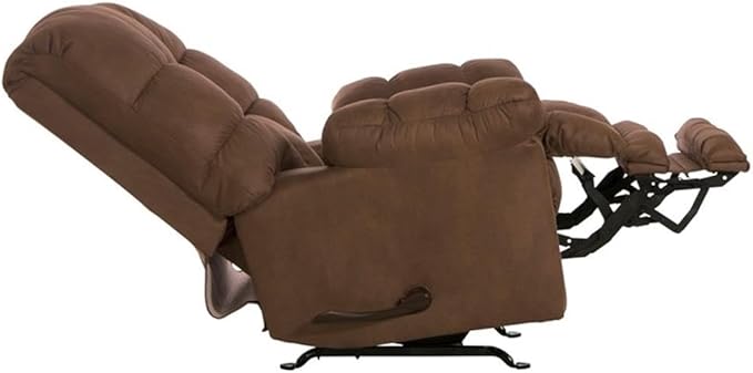 Bowery Hill Oversized Rocker Recliner 48 W x 44 D x 46 H Brown Polyester Fabric Extra Extension Footrest Cool Gel Memory Foam Seat Smooth Rocking Motion Durable Steel Frame Living Room Chair