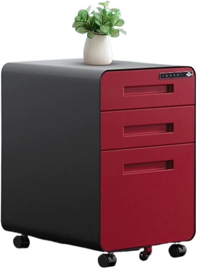 Removable File Cabinet Under Desk Storage Cabinet Filing Cabinet Three Drawer Office Cabinet Combination Lock Drawer Cabinet (Color : Red)