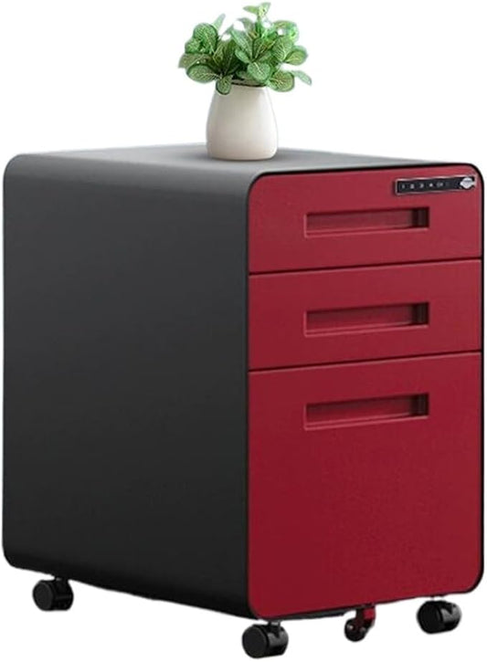 Removable File Cabinet Under Desk Storage Cabinet Filing Cabinet Three Drawer Office Cabinet Combination Lock Drawer Cabinet (Color : Red)