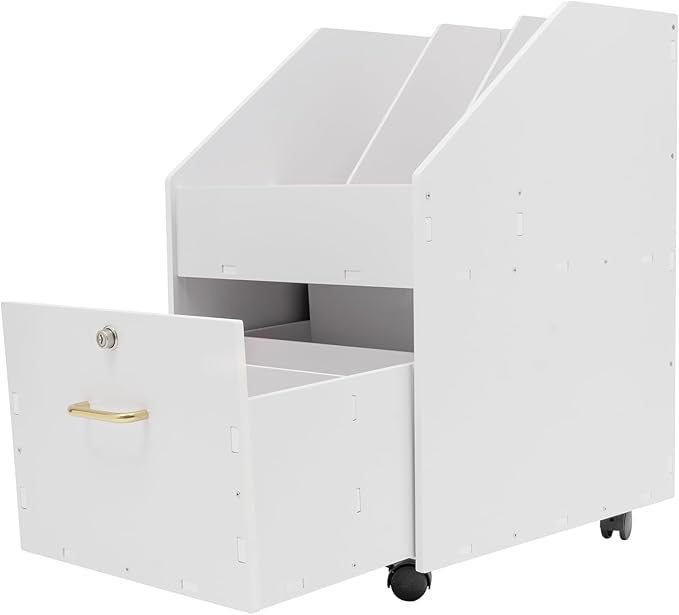 Mobile File Cabinet with Lock Drawer Rolling File Organizer with 3 Open Compartments Under Desk Rolling File Holder for Home Office