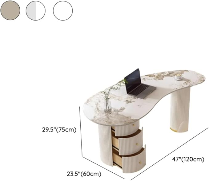 LITFAD Computer Desk Irregular Sintered Stone Home Office Desk with 3 Drawers Modern Style Boss Table Beauty Salon Reception and Consultation Table Pandora 47 L x 23.5 W x 29.5 H Table Only