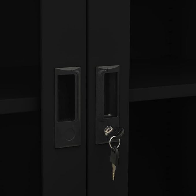 Metal Office Cabinet 70.9 Tall Steel Lockable File CabinetLocking Tool Cabinet Garage Steel Storage Cabinet for Home Office Black 35.4x15.7x70.9 Steel and Tempered Glass(A)