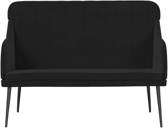Modern Black Velvet Loveseat Bench Two Seater with Adjustable Armrests Soft Velvet Upholstery and Sleek Metal Frame for Living Room Bedroom Compact Sofa Bench for Small