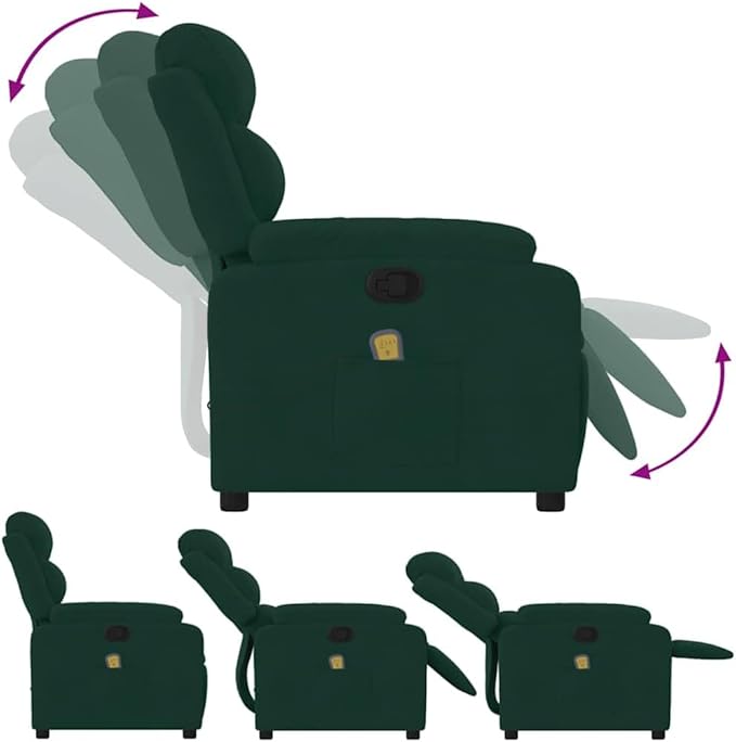 vidaXL Dark Green Velvet Massage Recliner Chair with Adjustable Armrests and Reclining Mechanism for Living Room Comfort