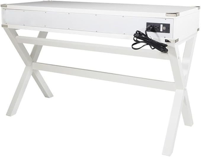Pemberly Row Contemporary Wood Desk 46 in White Finish Built-in Power Station 3-Drawer Design Semi-Assembled Home Office Writing Desk for Workspace Organization