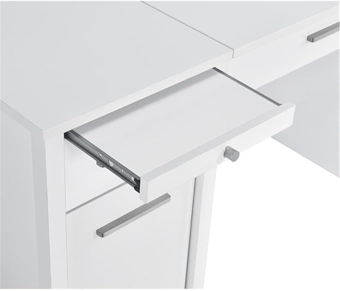 BOWERY HILL Contemporary Wood Lift Top Home Office Desk High Gloss White Finish 60 in Wide MDF and Particle Board Construction 4 Drawers Storage Trays Ergonomic Workspace