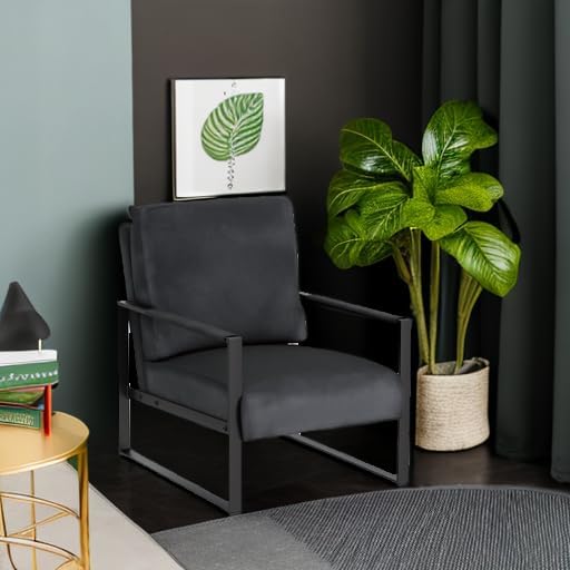 Container Furniture Classic Mid Century Modern Accent Chair with Durable Square Metal Frame Armchair for Living Room Bedroom Home Office in Plush Velvet Upholstery Black