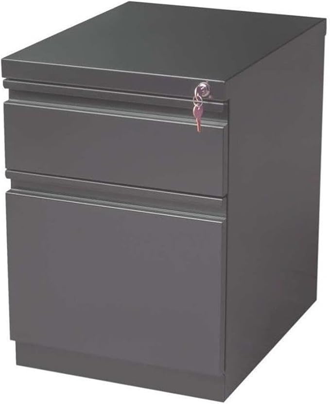 BOWERY HILL Mobile Pedestal File Cabinet 20 in Depth Steel Construction Charcoal Finish 2-Drawer Box/File Configuration Lockable Letter-Size Hanging File Storage Office Roll Filing Cabinet