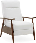 Pemberly Row Push Back Recliner Chair Faux Leather Upholstery Wooden Arms Milky White Finish Modern Reclining Living Room Chair 42.5 Hx30 Wx34 D