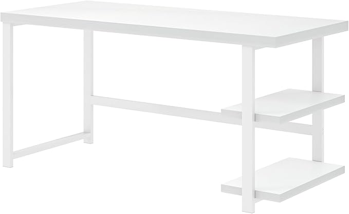 EXCEFUR White Computer Desk Modern Home Office Desk with Storage Shelf Wood and Metal Writing Study Table for Living Room Bedroom 53 Inch