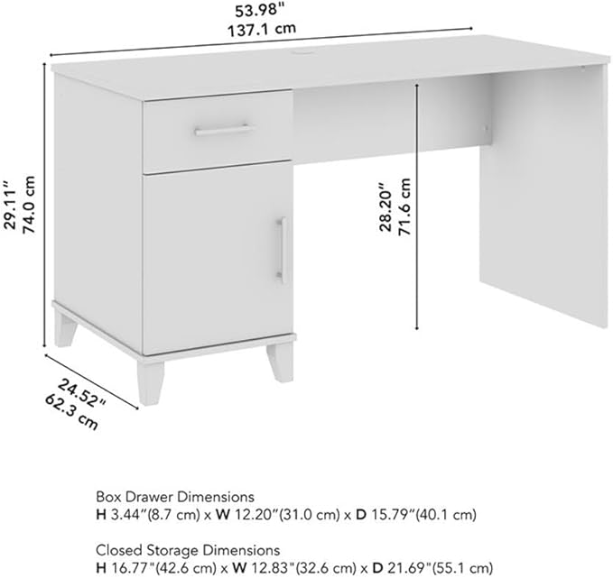 Pemberly Row 54W Office Desk with Drawers Ash Gray Finish Engineered Wood Spacious Work Surface Wire Management File and Box Storage Contemporary Legs Home Office Computer Desk