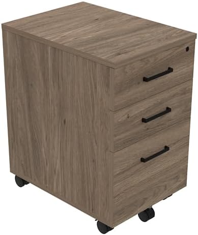 NBF Cortez Three-Drawer Mobile File Pedestal Storage with Lock - Modern Mobile File Cabinet for Document Storage - Pedestal Office Filing Cabinet with Wheels (Nordic Ash) 16.1 W