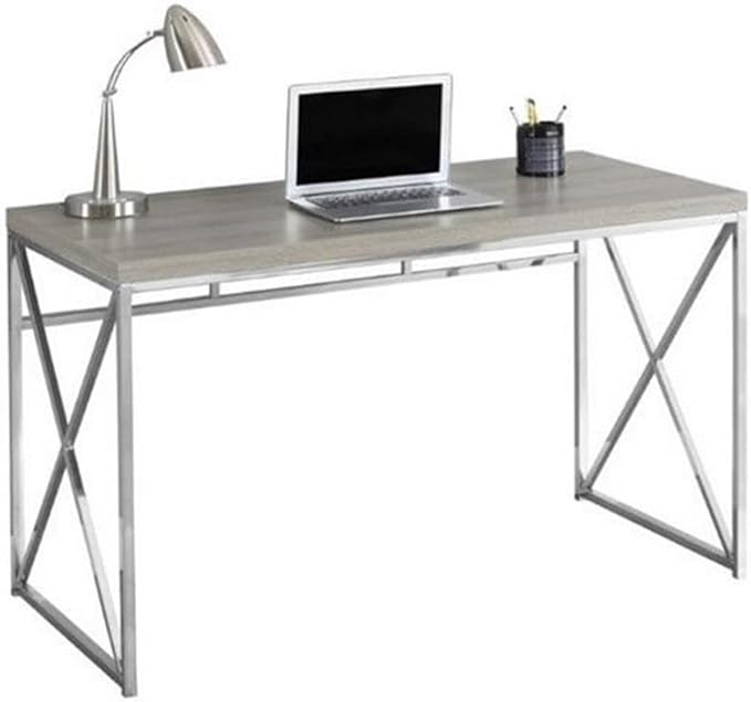 Atlin Designs 48 Metal Writing Desk Dark Taupe Finish Scratch-Resistant Laminate Surface Thick Panel Construction Sleek Criss-Cross Legs Modern Home Office Desk 48 in W x 24 in D x 30 in H