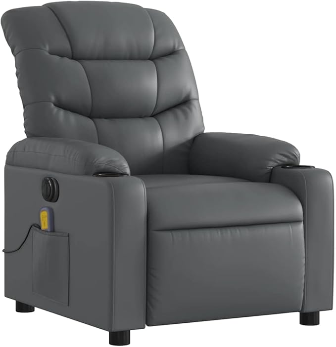 Electric Massage Recliner Chair Gray Faux Leather Metal Plywood Adjustable Angles Stain-Resistant for Living Room Home Theater Relaxation