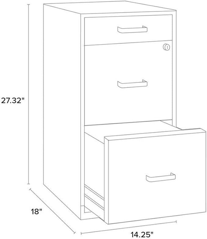 Scranton &amp Co 18 3-Drawer Metal Filing Cabinet Gray Finish High-Sided Letter File Storage Locking Top Drawers with Pencil Organizer Smooth Glide Suspension Compact Home or Office Use