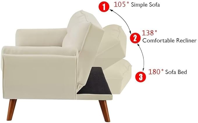 Convertible Sofa Bed Folding Loveseat Couch Modern Futon Recliner Sleeper with Adjustable Backrest Beige