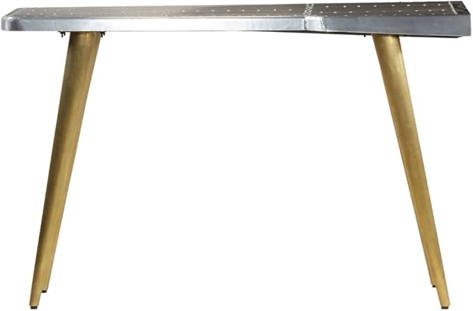 Rustic Computer Writing Desk Home Office Workstation 47.2 Inch Aluminum PC Laptop Stand Console Table Aviator Writing Desk Vintage Aircraft Airman Style Desk Silver