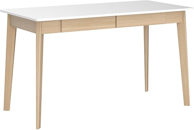 ECACAD Computer Desk with 2 Drawers 47” Home Office Desk Writing Study Working Table for Bedroom White