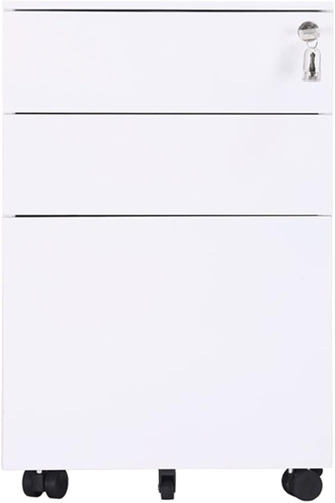 GRFIT File Cabinet Three Drawers Side Pull Metal File Cabinet White Iron Chest of Drawers for Home Office Furniture 30 * 45 * 60cm Filing Cabinets