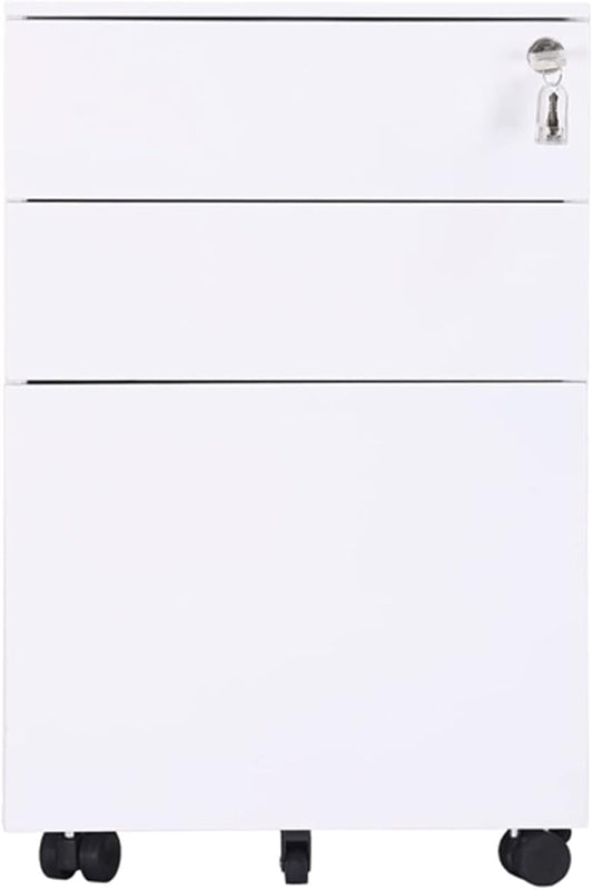GRFIT File Cabinet Three Drawers Side Pull Metal File Cabinet White Iron Chest of Drawers for Home Office Furniture 30 * 45 * 60cm Filing Cabinets
