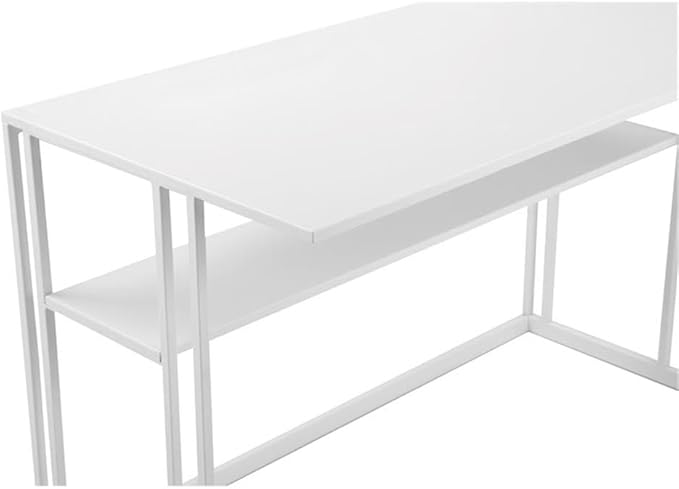 Pemberly Row Modern Minimalist Metal Desk 47 in x 29.5 in White Finish Contemporary Design Lower Shelf Storage Home Office or Study Desk