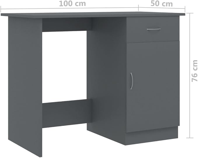 vidaXL Desk Computer Desk Home Office Desk with Drawer Gray Engineered Wood