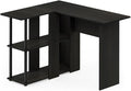 Pemberly Row L-Shape Engineered Wood Desk with Bookshelf Espresso/Black Finish 41.14 in W x 34.45 in D x 28.94 in H 2 Shelves Sturdy Modern Design for Home Office or Workspace