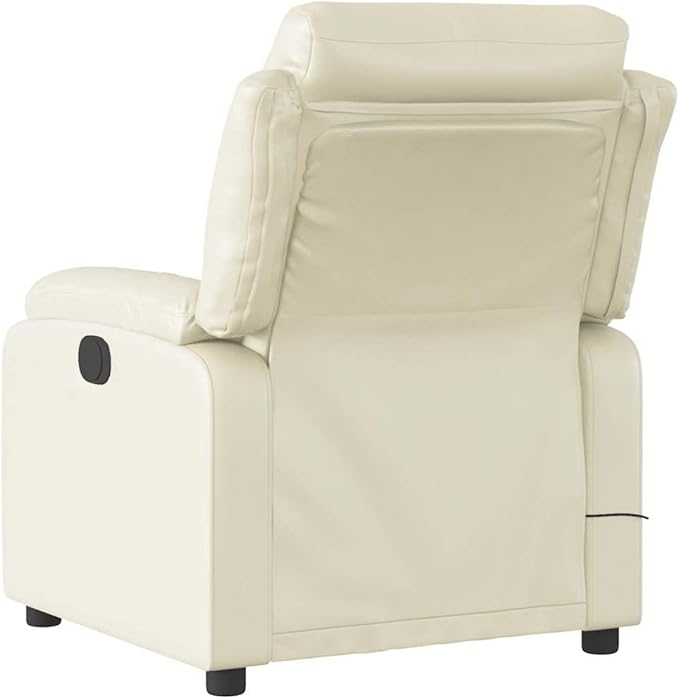vidaXL Cream Faux Leather Electric Massage Recliner Chair - Vibrating 6-Point Massage Automated Reclining Padded Armchair for Living Room/Lounge