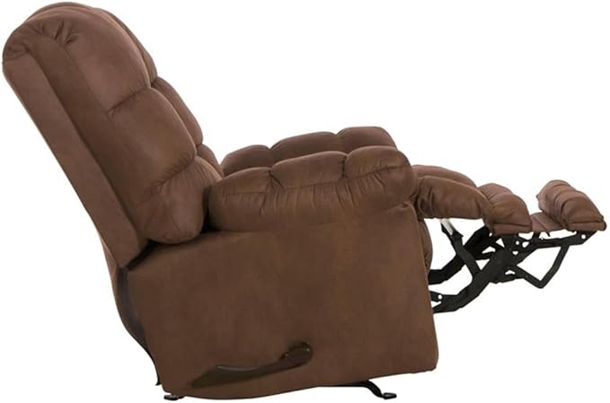 Bowery Hill Oversized Rocker Recliner 48 W x 44 D x 46 H Brown Polyester Fabric Extra Extension Footrest Cool Gel Memory Foam Seat Smooth Rocking Motion Durable Steel Frame Living Room Chair