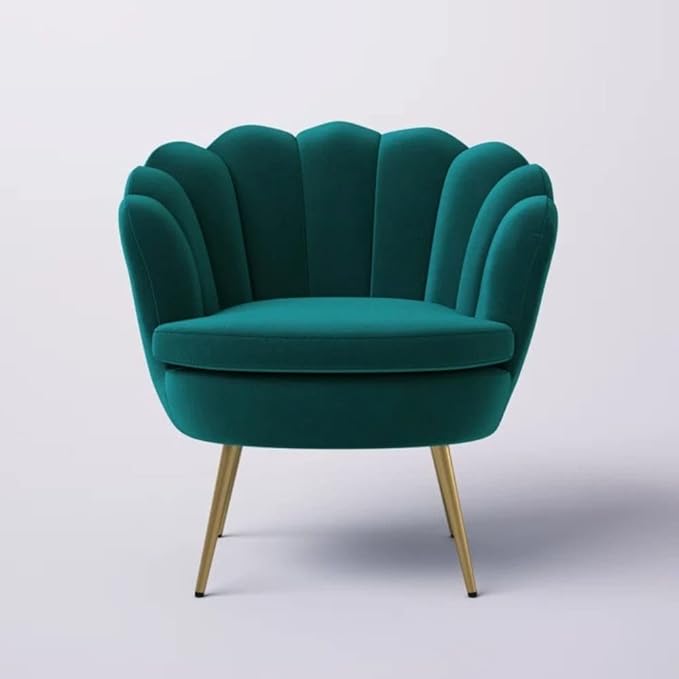Modern Style 30'' Wide Teal Lounge Chair Living Room Barrel Chair Arched Vertical Channel-Tufted Back Accent Chair| High-Density Foam Filling Metal &amp Wood FrameSmooth Circular Seat &amp Metal