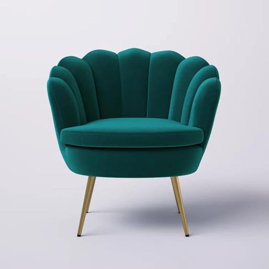 Modern Style 30'' Wide Teal Lounge Chair Living Room Barrel Chair Arched Vertical Channel-Tufted Back Accent Chair| High-Density Foam Filling Metal &amp Wood FrameSmooth Circular Seat &amp Metal