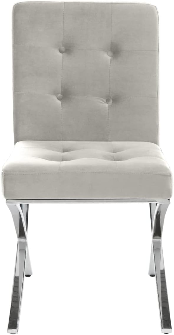 Safavieh Home Walsh Grey Velvet and Chrome Tufted Side Chair