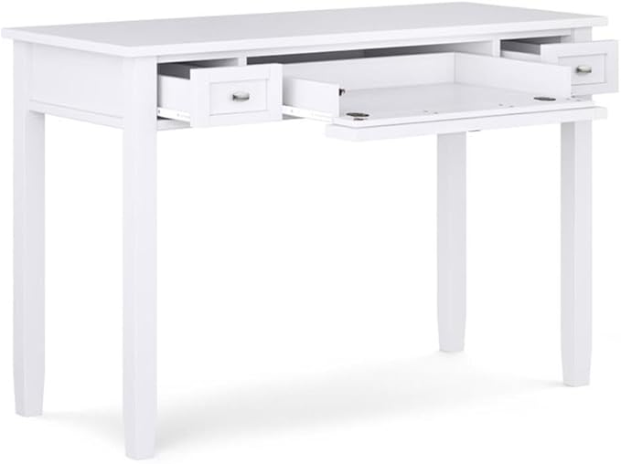 Pemberly Row Wood Transitional Writing Desk 48 in Wide Solid Wood White Finish Rustic Style with Storage Drawers Keyboard Tray Ideal for Home Office Living Room Bedroom or Condo Use