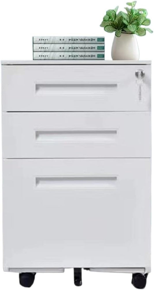 File Cabinet Three Drawer Office Cabinet Removable Short Cabinet with Locking Drawer Cabinet Under Desk Storage Cabinet (Color : White)