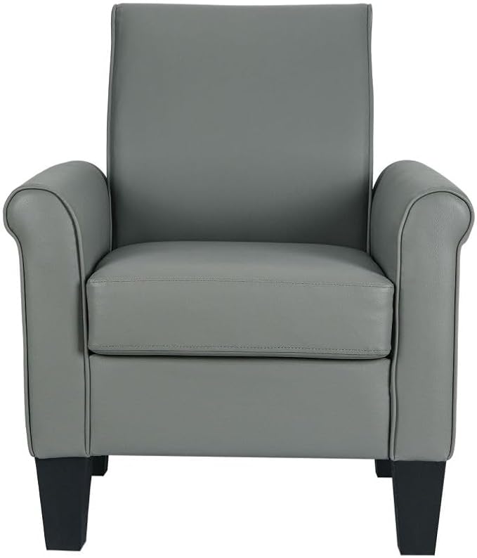 Lohoms Mid-Century Modern Accent Chair Overstuffed Leather Chairs for Living RoomUpholstered Comfy Club Chair Fake Faux Leather Armchair for Bedroom Apartment Office Lounge PU Leather Grey