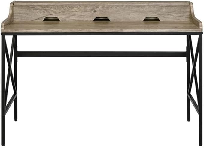 Pemberly Row Contemporary Gray Wood and Black Metal Desk USB Port and Electrical Outlet 48.75 in Wide Modern Design with Hidden Storage Levelers Home Office Workspace Furniture