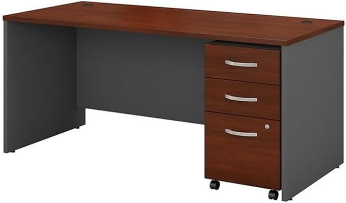Bush Business Furniture Series C 66W x 30D Office Desk with Mobile File Cabinet in Hansen Cherry