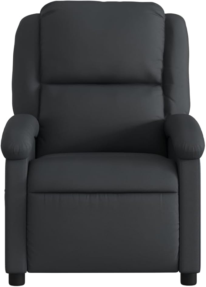 vidaXL Black Real Leather Manual Recliner Chair - Wingback Armchair with Side Pocket Adjustable Footrest/Backrest for Home Theater/Lounge