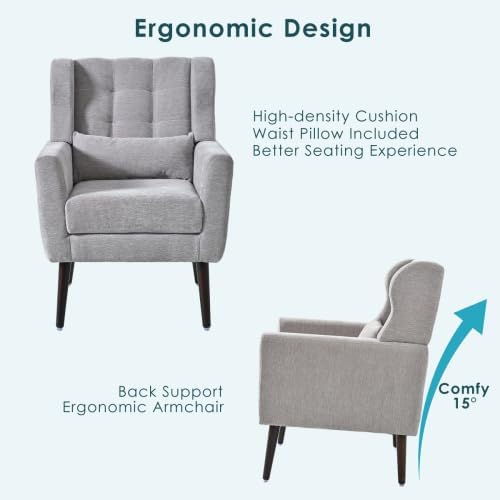 Modern Side Chair Square Shape Chenille Arm Chair Comfy Soft Padded Lounge Chair for Living Room Bedroom Home Office Kitchen(Gray)