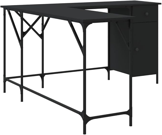 Desk Black 141x141x75 cm Engineered Wood-Computer DeskOffice Work DeskLapT O P Table for student and workerStudy TableWriting Desk for BedroomHomeOffice