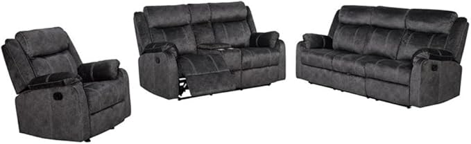 Pemberly Row Contemporary Glider Recliner Gray Soft Microfiber Fabric Manual Recline Plush Pillow Arms and Padded Footrest Suede-Like Material Contrast Stitching Comfortable Living Room Chair