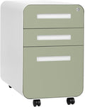 Laura Davidson Furniture Stockpile 3 Drawer File Cabinet with Lock - Under Office Desk Metal Filing Cabinet Legal/Letter File Folders Wheels and Stationary Feet Pre-Assembled Sage Green